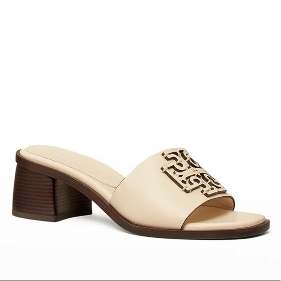 Tory Burch Shoes - NEW Tory Burch Ines Leather Medallion Heeled Sandals 8 Mule Slide Box NIB NWT